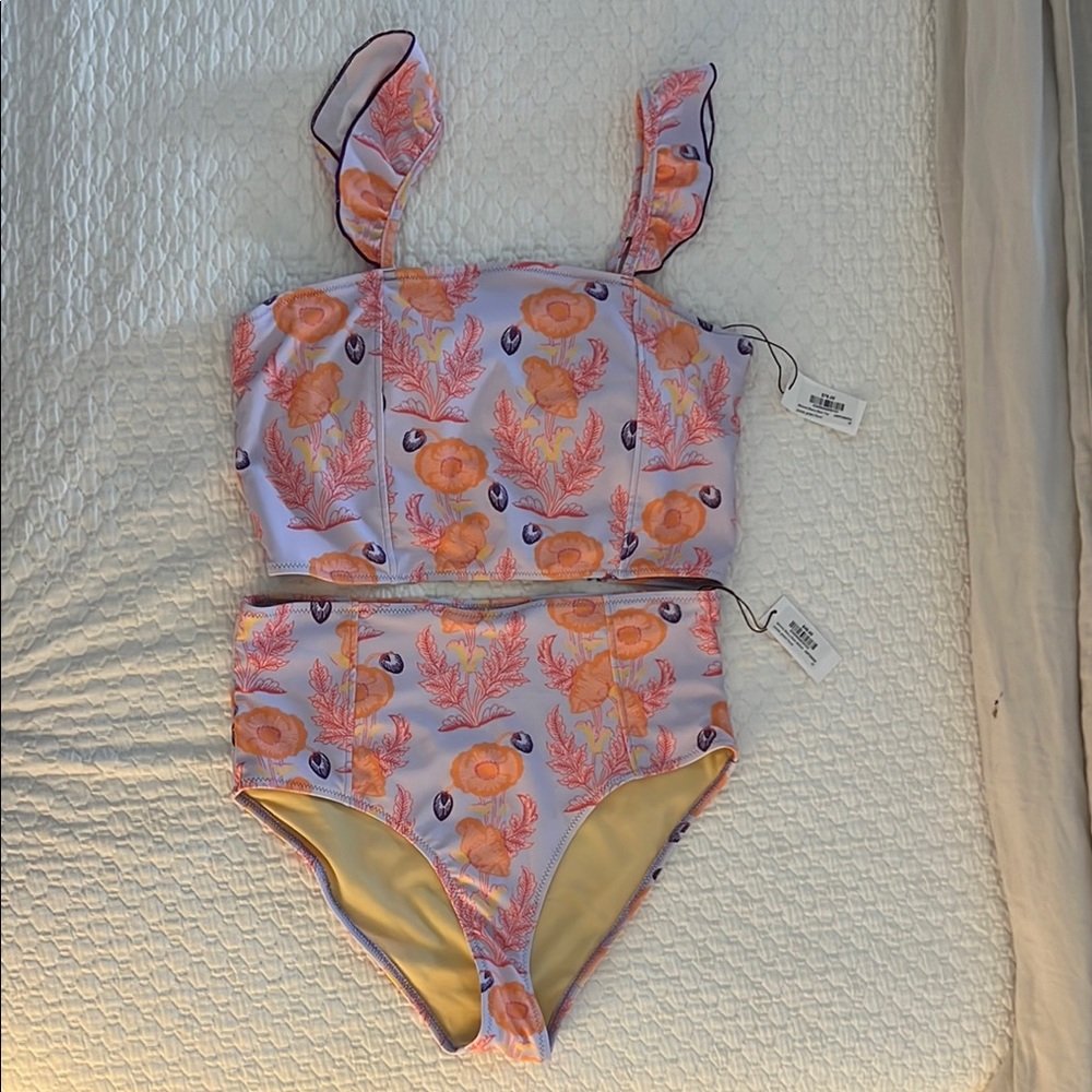 NWT Pink Chicken Floral Print 2 Piece Swimsuit